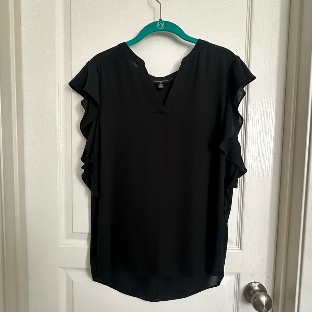 Banana Republic Flutter Sleeve Blouse Black Size Medium